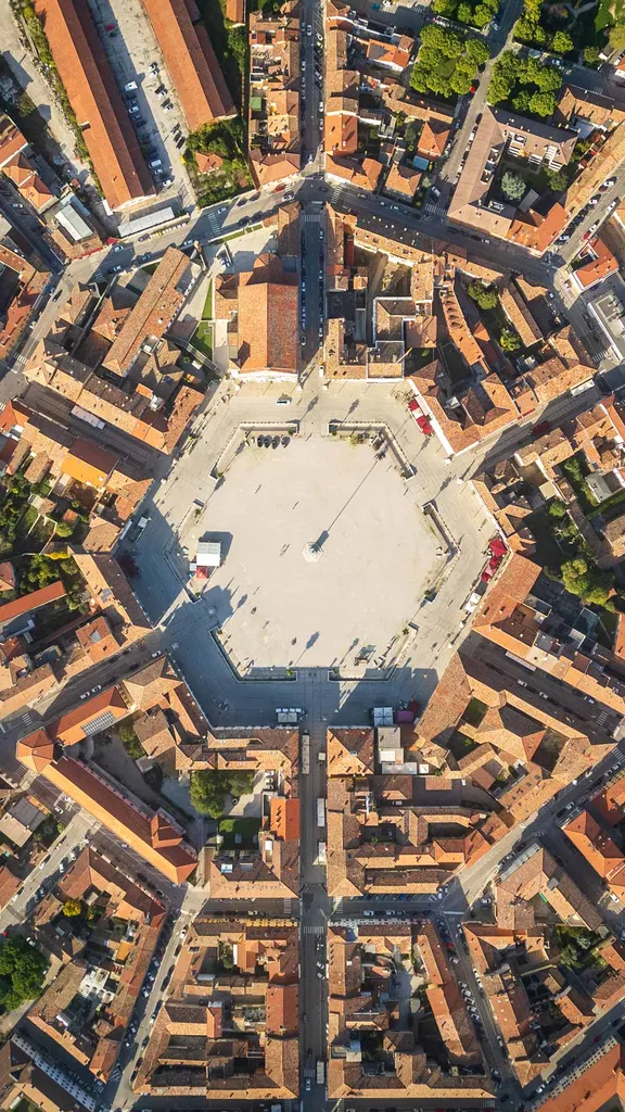 Aerial view of Palmanova, a fortress city in Friuli, Italy